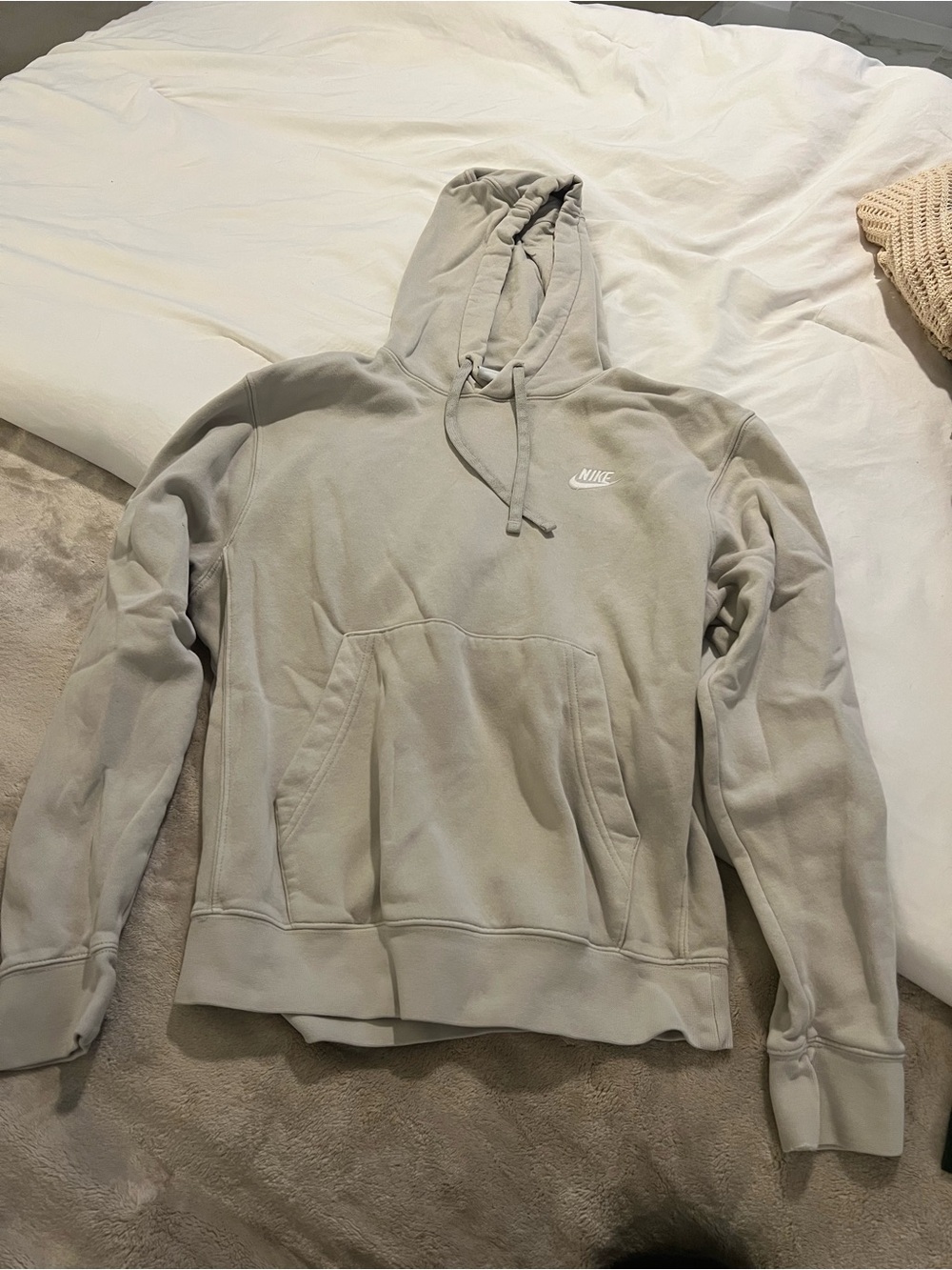 Nike Men's Cream/Taupe Crewneck Hoodie with White Logo